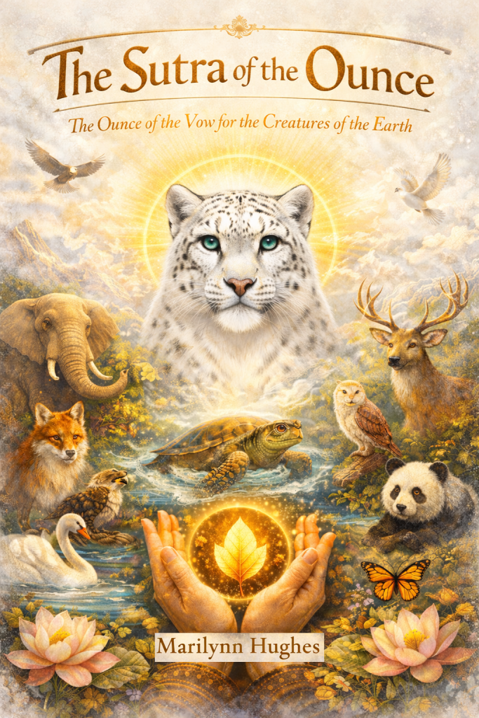The Sutra of the Ounce is a gentle, luminous guide to living with awareness, care, and presence. It is not a manual of commandments, nor a call to heroic acts. Instead, it teaches the power of small, daily vows — the quiet attentions, the moments of restraint, mercy, and witness that sustain life. By Marilynn Hughes